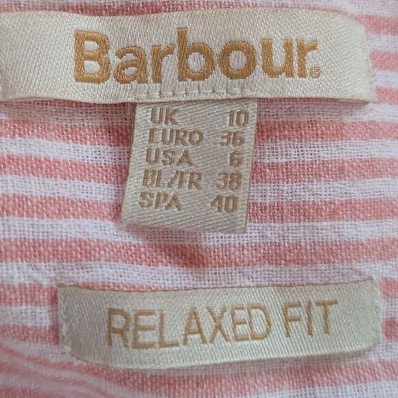 Barbour Cotton Linen Women's Long Sleeve Button Up Shirt Pink Red Striped 6 - Picture 6 of 6
